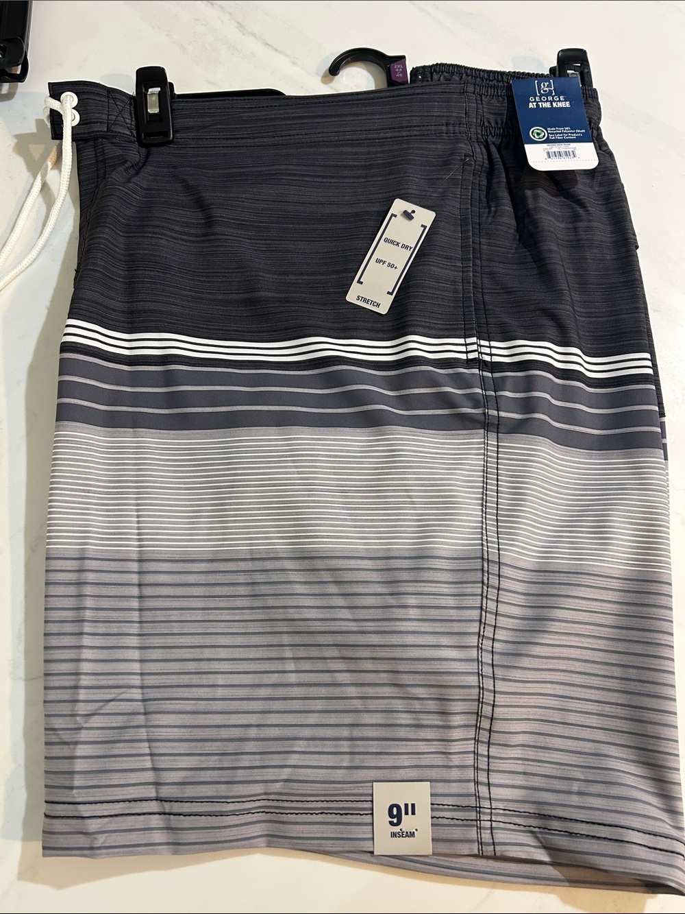 George Men’s Black and Gray Striped Swim Board Shorts